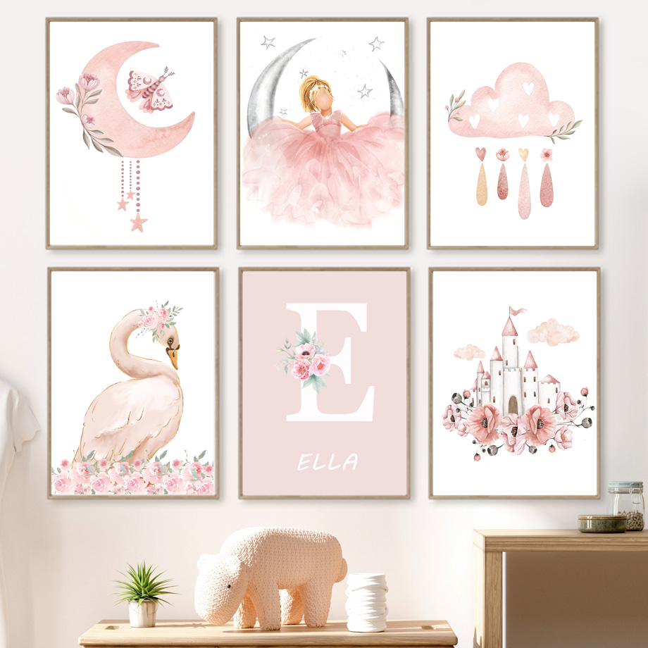 Baby Nursery Animal Prints - Toile murale d'ange rose pour fille,
