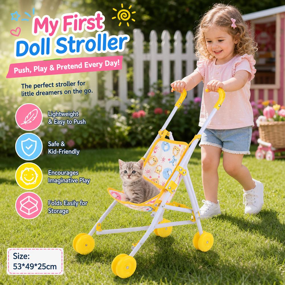 Baby Nursery Trolley - Poussette de poupée rose, chariot interactif