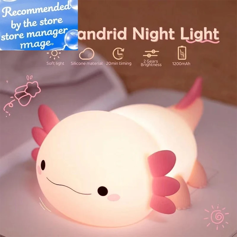 Baby Nursery Table Lamp - Axolotl – veilleuse en Silicone, mignonne,