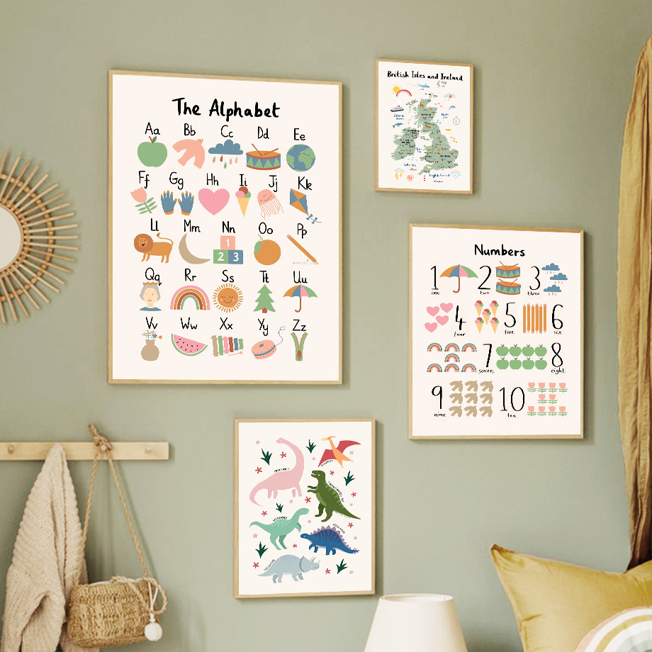 Baby Nursery Animal Prints - Affiches murales sur toile avec carte