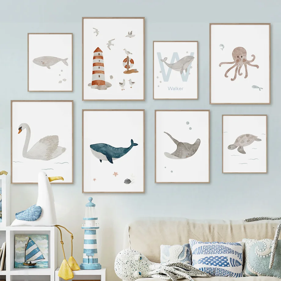 Baby Nursery Animal Prints - Tableau mural sur toile avec animaux