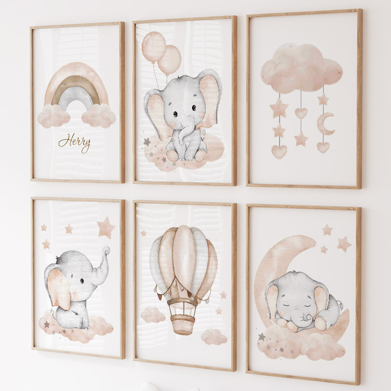 Baby Nursery Elephant - Toile d'Art Mural en Forme d'Éléphant