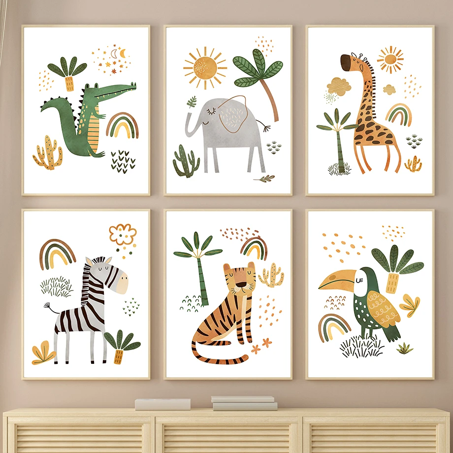 Baby Nursery Elephant - Toile d'art mural girafe, éléphant, tigre,