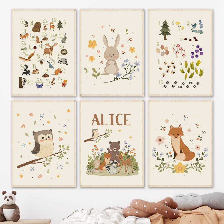 Baby Nursery Animal Prints - 1 toile murale sans cadre, motifs