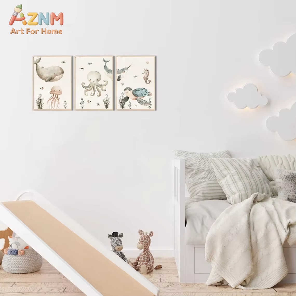 AZNM Tableau mural en toile av - Baby Nursery Animal Prints avis et prix