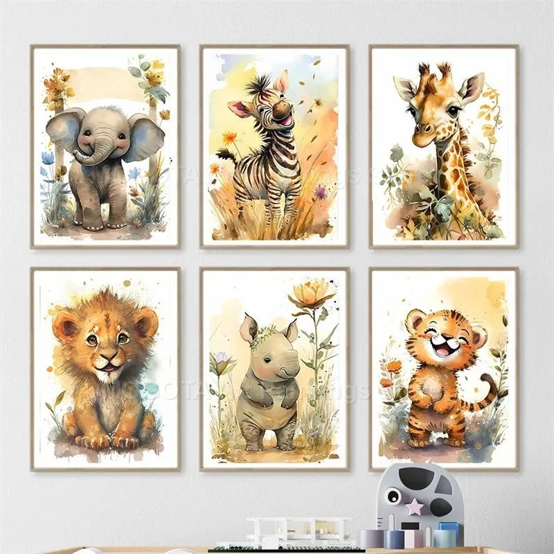 Aquarelle Lion girafe tigre él - Baby Nursery Elephant avis et prix