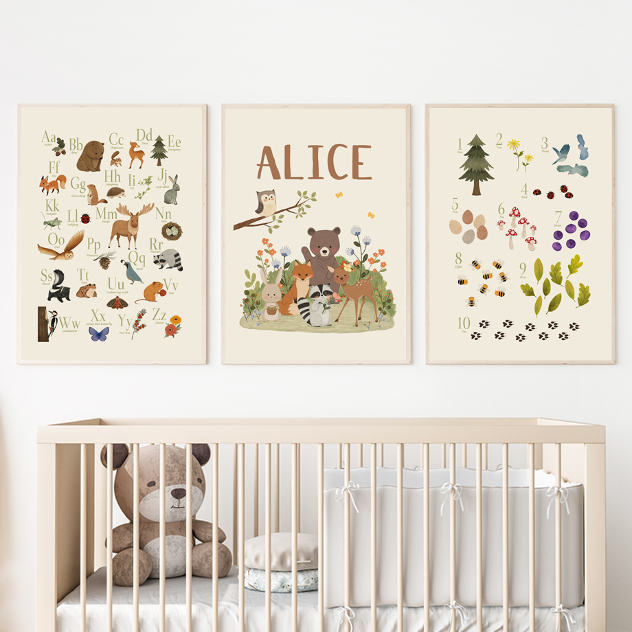 1 toile murale sans cadre, mot - Baby Nursery Animal Prints avis et prix