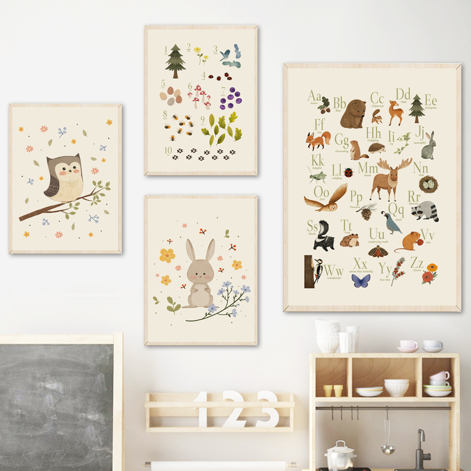 1 toile murale sans cadre, mot - Baby Nursery Animal Prints avis et prix